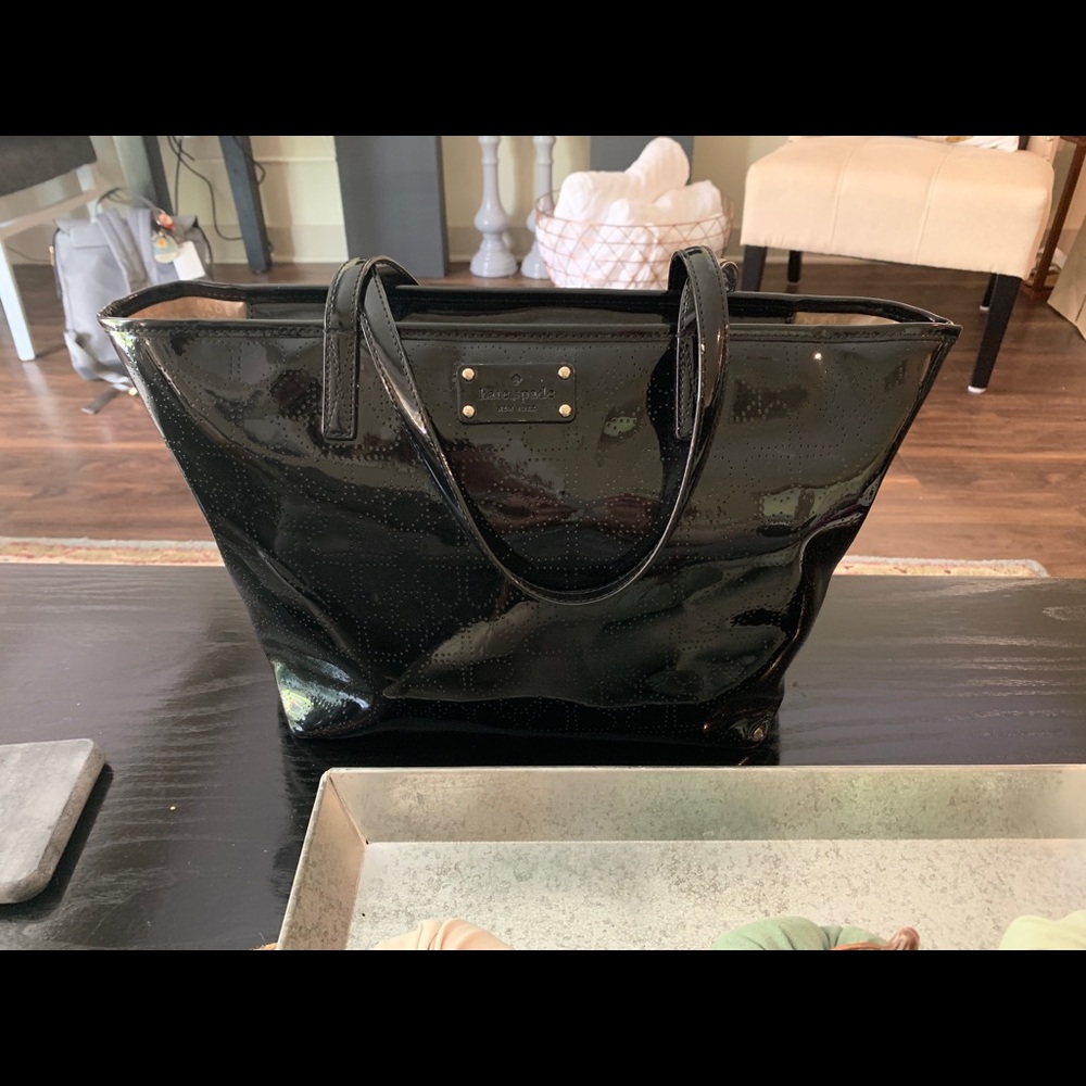 Late Spade black handbag large tote shiney